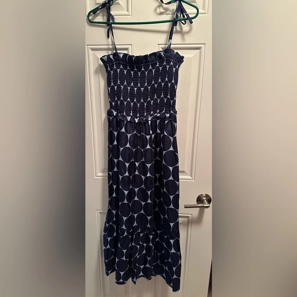 Kate Spade Joy Dot Silk Twill Smocked Dress Size L NWT